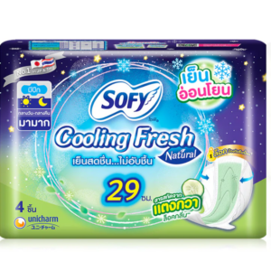 โซฟี ผ้าอนามัย คูลลิ่งเฟรช เนเชอรัล สำหรับกลางคืน แบบมีปีก 29 ซม. 4 ชิ้น