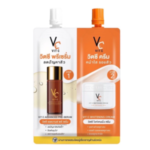 VC Vit C ครีมซองคู่ ดับเบิ้ลวิตซี แบบซอง 2 in 1 วิตซี พรีเซรั่ม 4 g. + วิตซี ครีม 4 g.